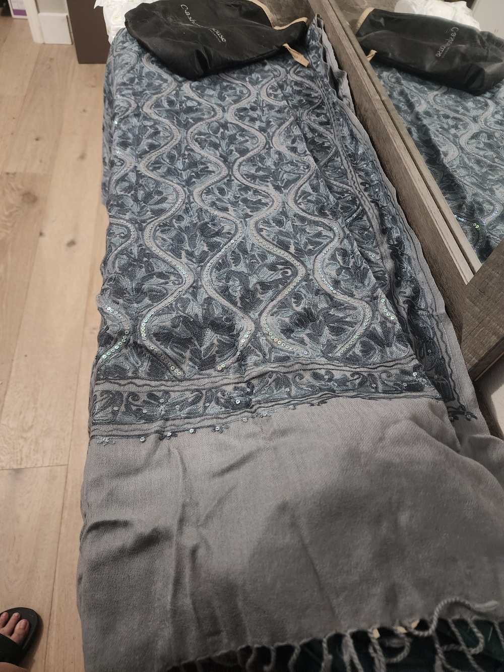 Turkish Embroidered Sequined Shawl Scarf - Slate Blue Gray